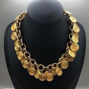 Designer MISH vintage statement look lion dangle coin necklace runway catwalk.